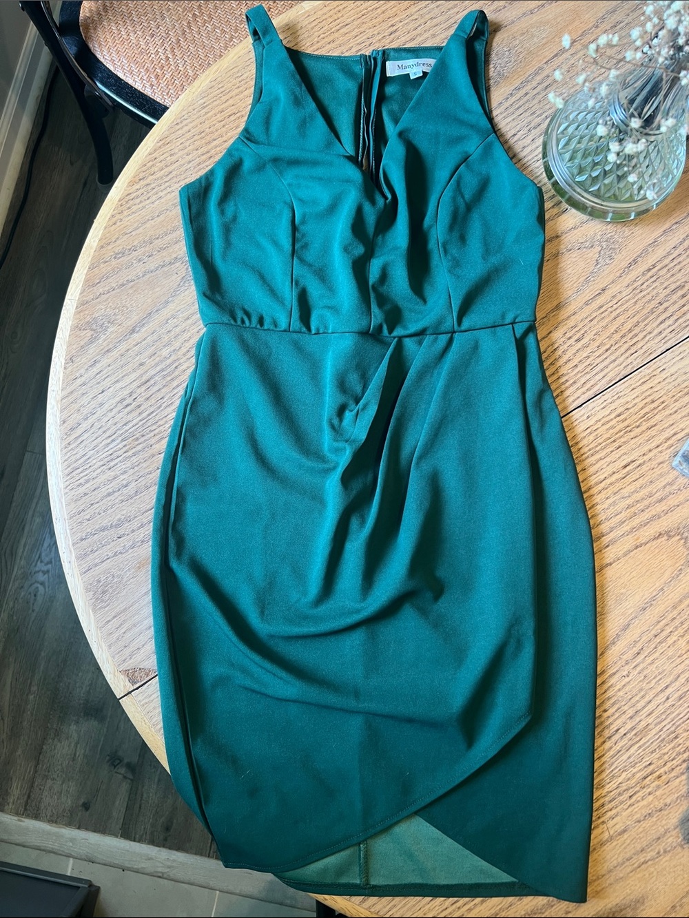 Manydress Teal Green V-Neck Sheath Dress